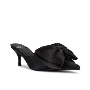 Jeffrey Campbell Ribbons Bow Heeled Black Mules